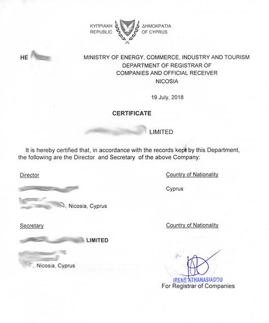 Certificate Director and Secretary
